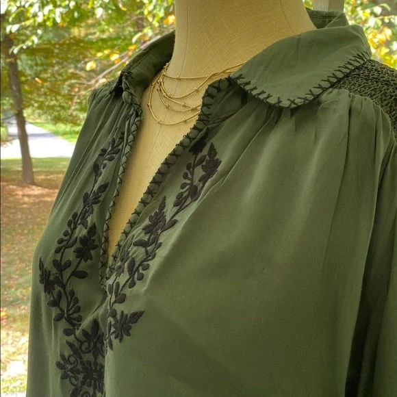 NATURAL LIFE Olive Green Blouse with Black Embroidery - Picture 4 of 16